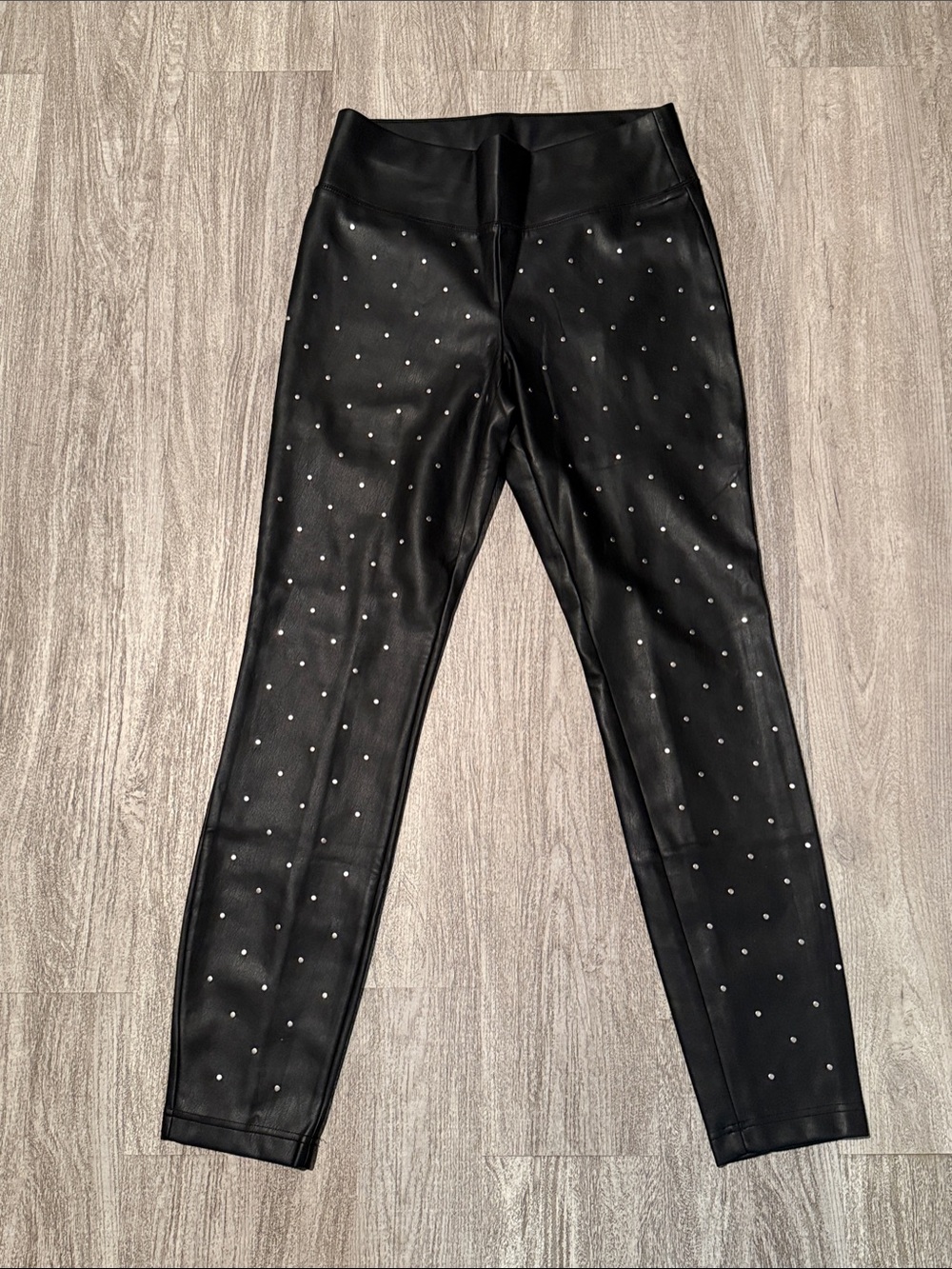 INC International Concepts Black Faux Leather Skinny Leggings with Silver Studs